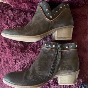 Miz Mooz Chocolate Ankle Booties with Silver Studs